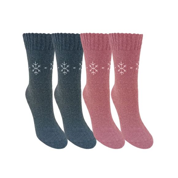 Gray & Pink Womens Simple Snowflake Print 2-Pack Lambs Wool Socks - Picture 2 of 5